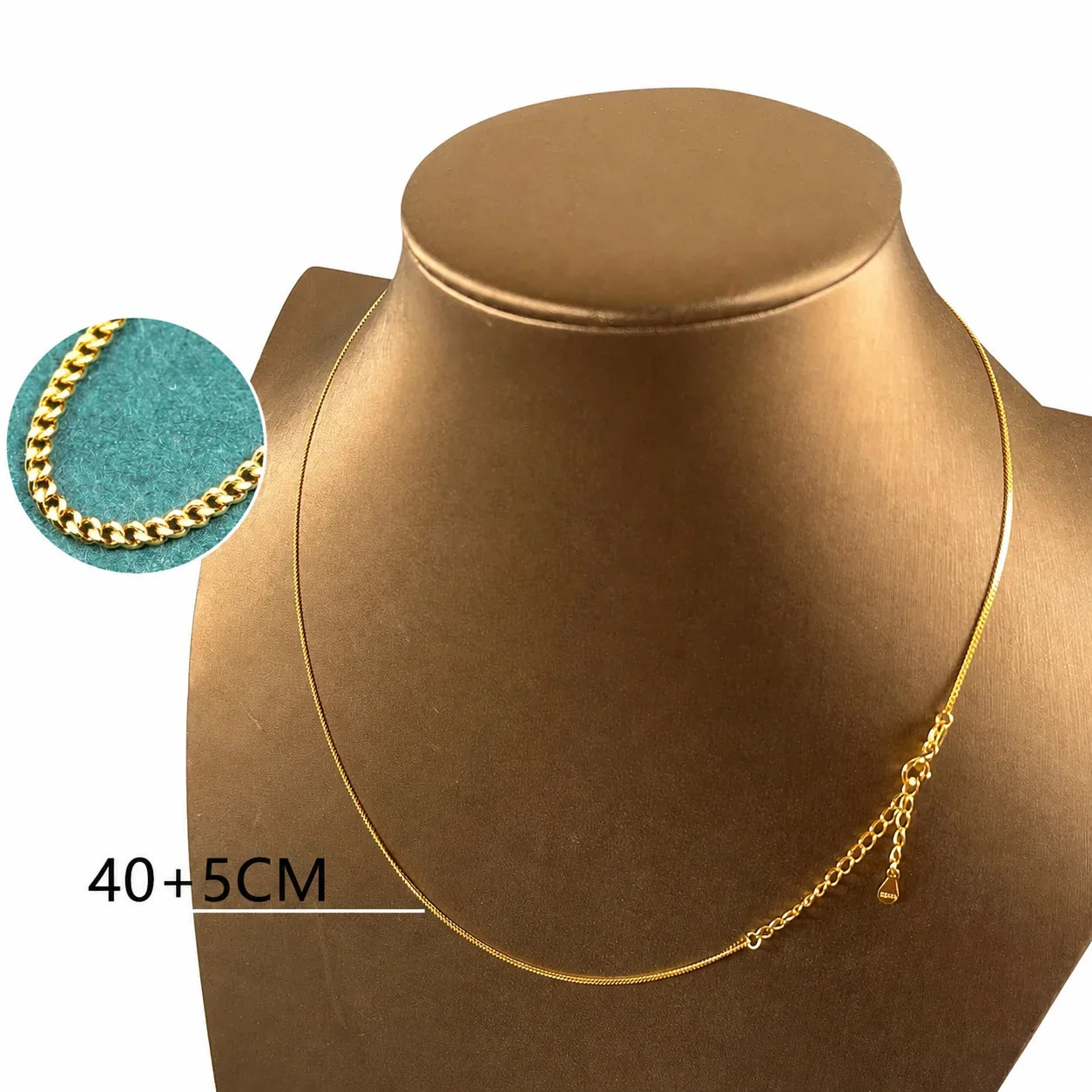 Faceted 925 Sterling Silver Slim Curb Spring-Clasp Chain Necklace - Gold 1.0 mm 40+5 cm