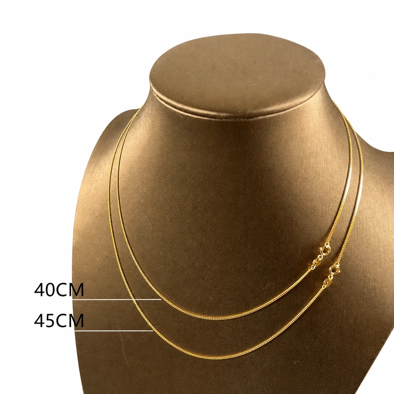 Faceted 925 Sterling Silver Slim Curb Spring-Clasp Chain Necklace - Gold 1.2 mm 40 cm