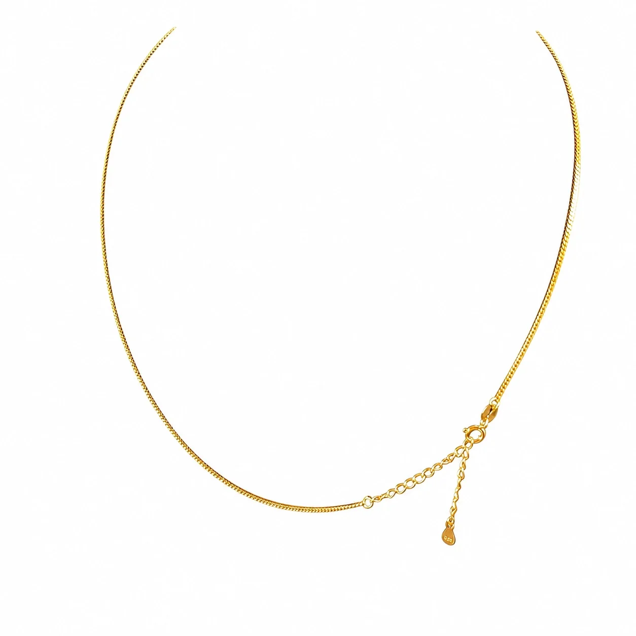 Faceted 925 Sterling Silver Slim Curb Spring-Clasp Chain Necklace - Gold 1.2 mm 40+5 cm