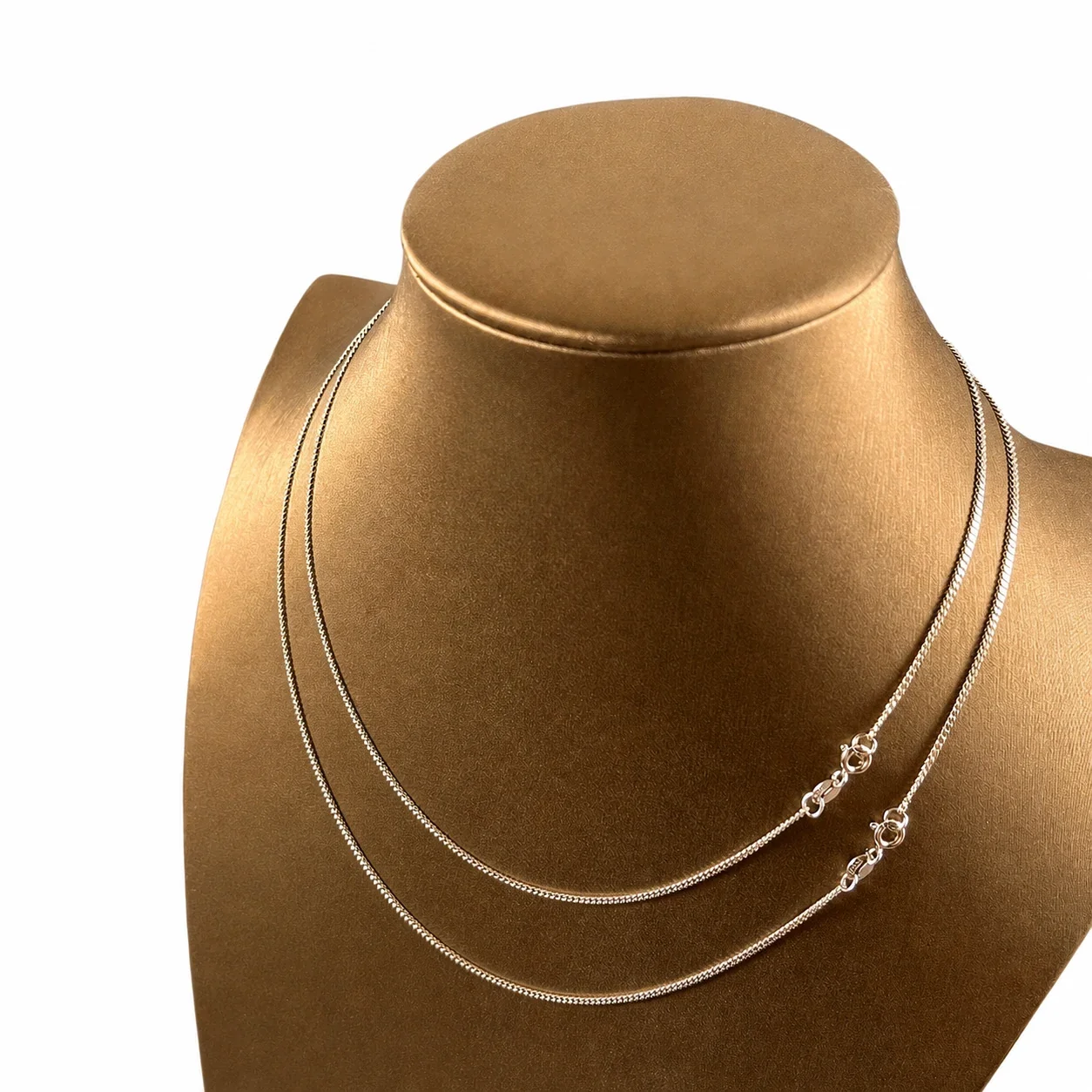 Faceted 925 Sterling Silver Slim Curb Spring-Clasp Chain Necklace - Silver 1.4 mm 40 cm