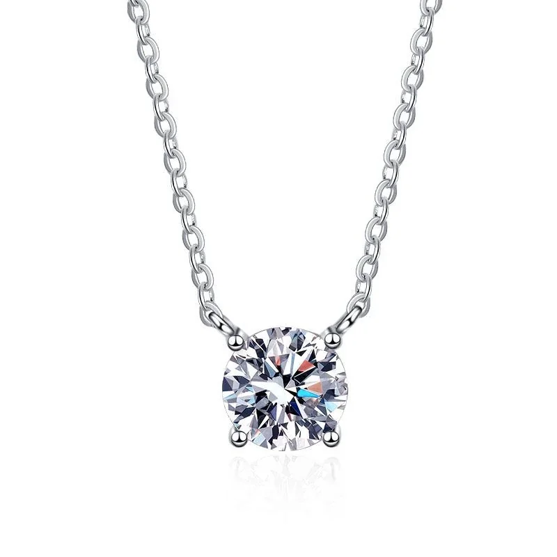 Refined 925 sterling silver round four-prong moissanite necklace