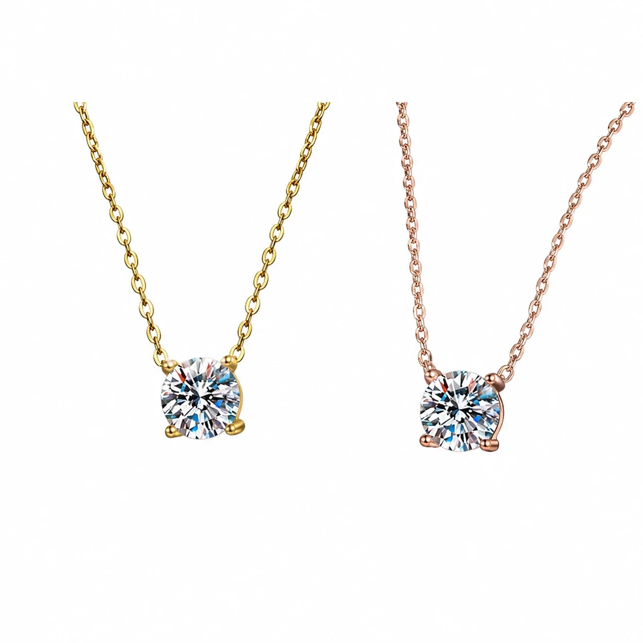 Refined 925 sterling silver round four-prong moissanite necklace