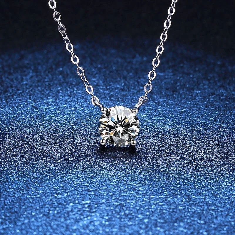 Refined 925 sterling silver round four-prong moissanite necklace