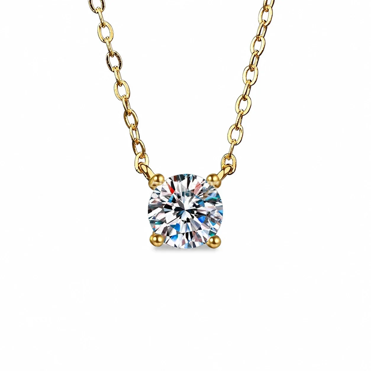 Refined 925 sterling silver round four-prong moissanite necklace