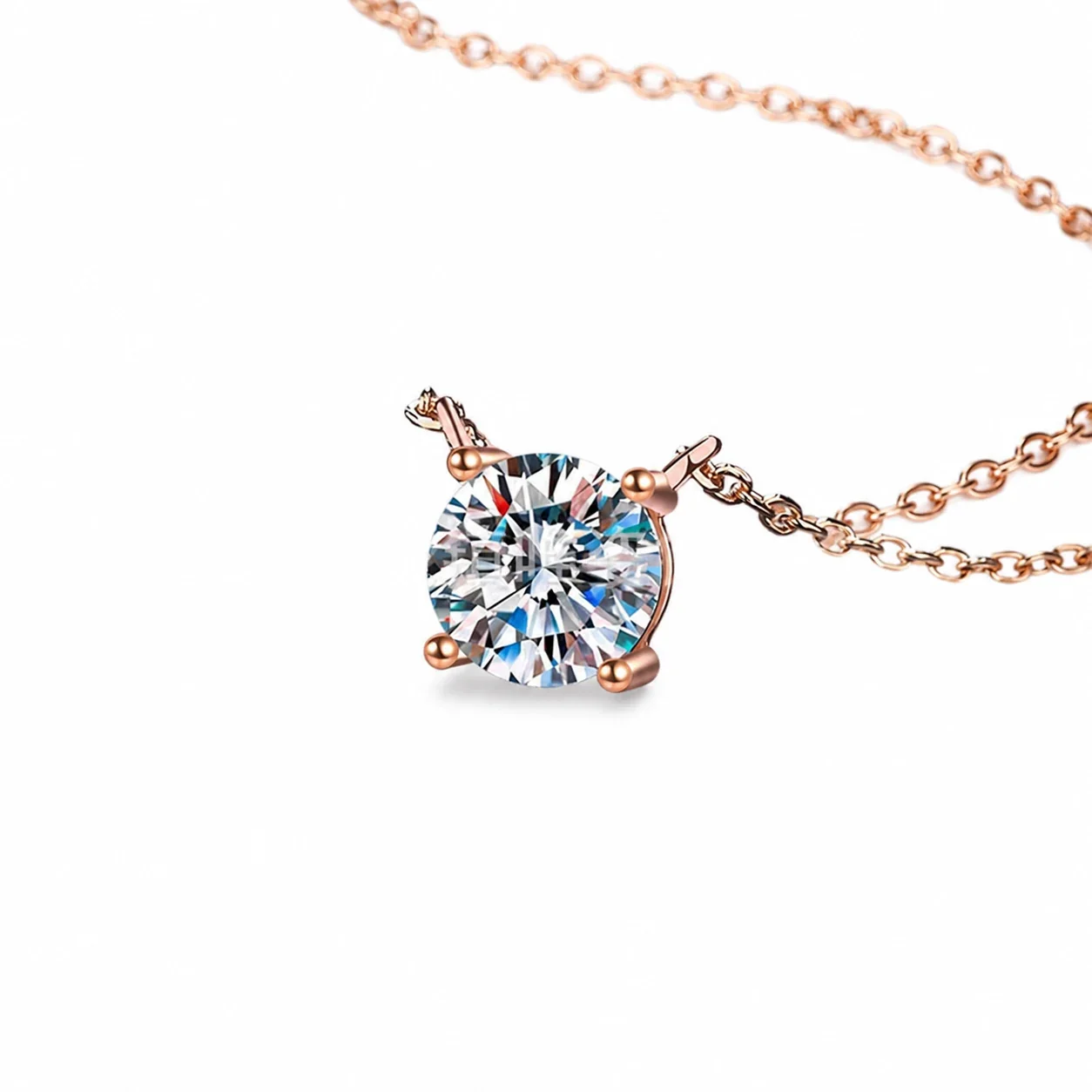 Refined 925 sterling silver round four-prong moissanite necklace - Rose Gold Moissanite