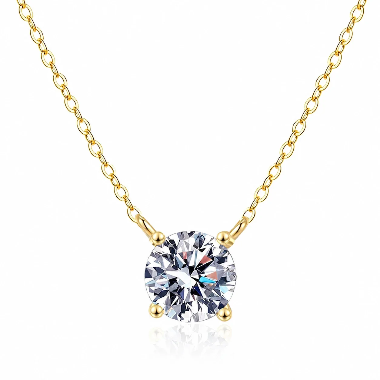 Refined 925 sterling silver round four-prong moissanite necklace - Gold Moissanite