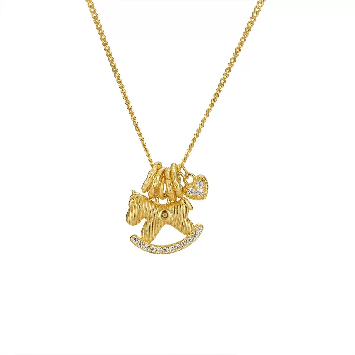 Whimsical 925 Sterling Silver Rocking Horse Heart Necklace