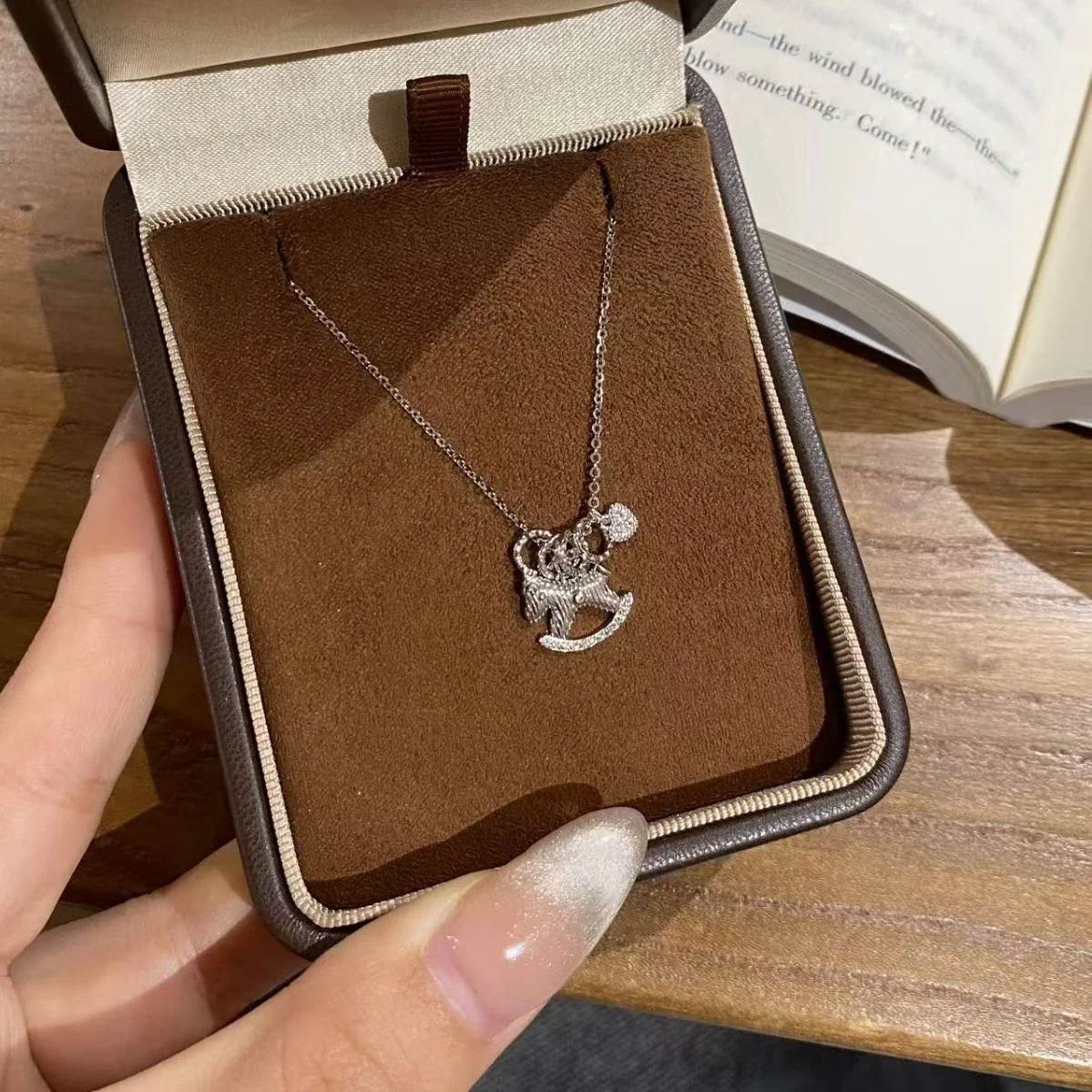 Whimsical 925 Sterling Silver Rocking Horse Heart Necklace