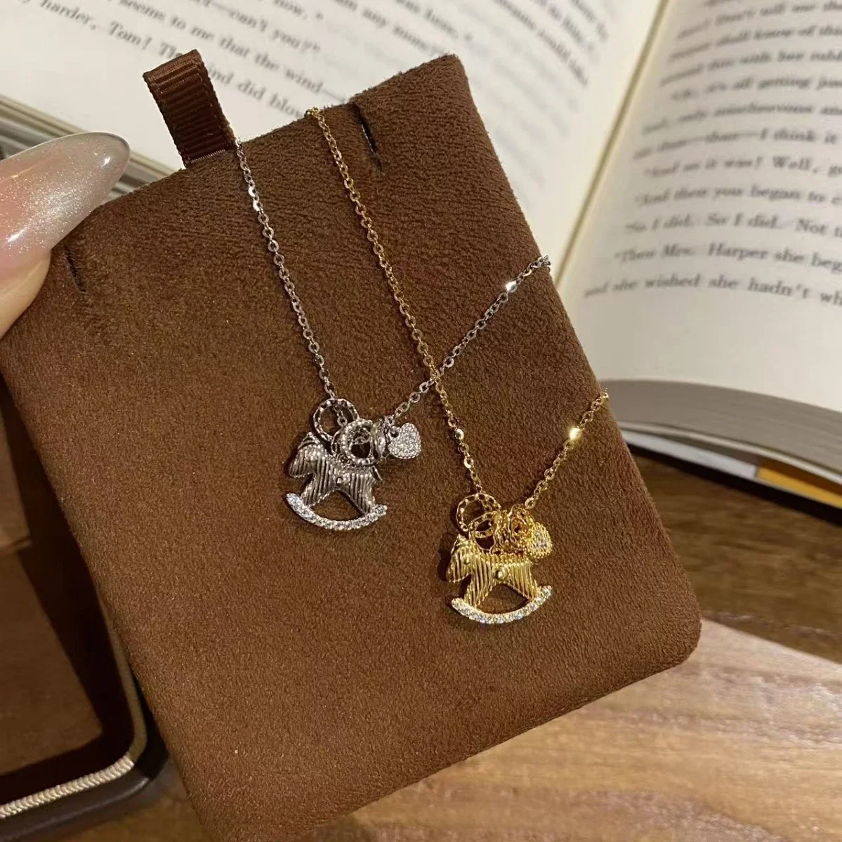 Whimsical 925 Sterling Silver Rocking Horse Heart Necklace