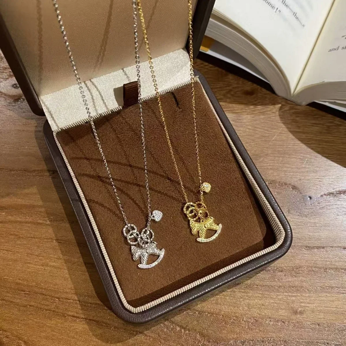 Whimsical 925 Sterling Silver Rocking Horse Heart Necklace
