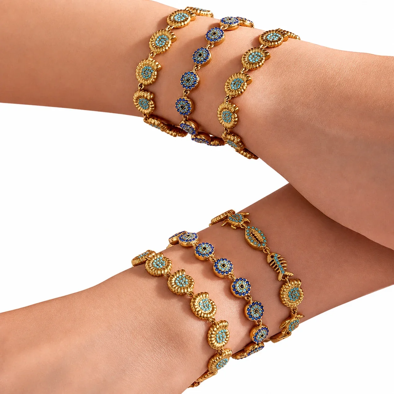 Coastal Gold-Plated Stainless Steel Ocean Crystal Chain Bracelet