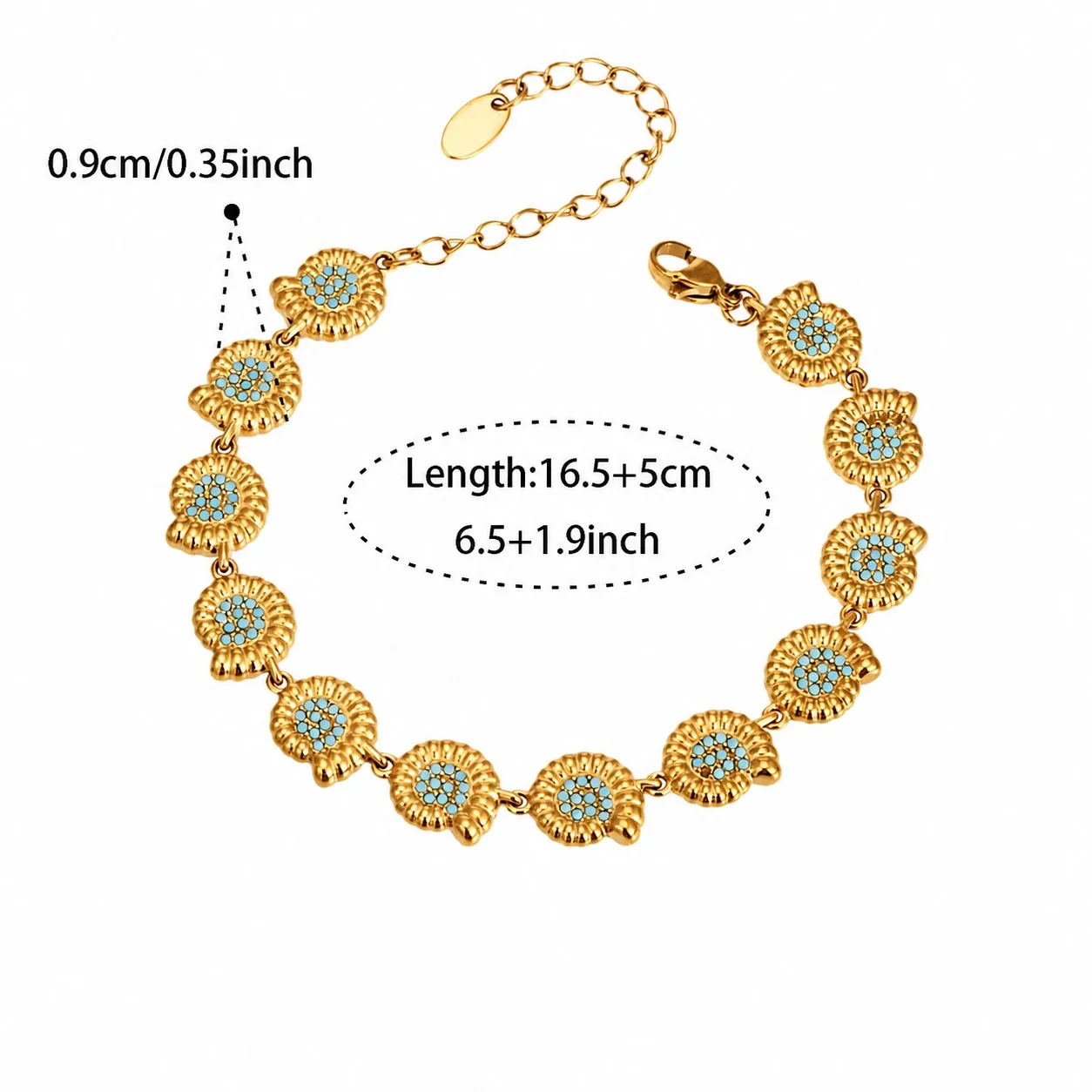 Coastal Gold-Plated Stainless Steel Ocean Crystal Chain Bracelet - Gold Conch 16.5+5 cm