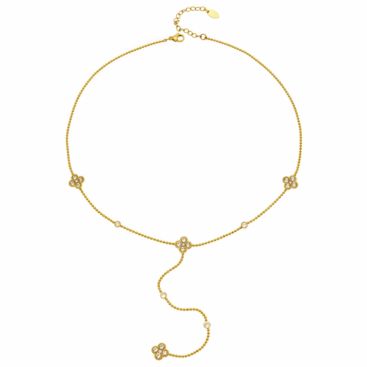 Clover Y-Drop 18K Gold-Plated CZ Steel Necklace
