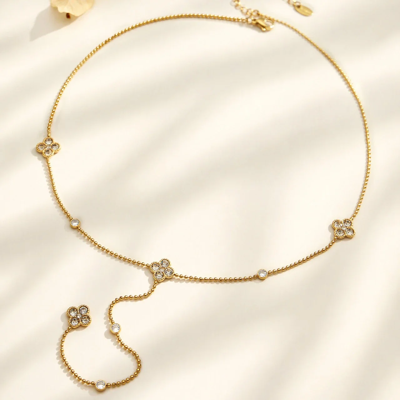 Clover Y-Drop 18K Gold-Plated CZ Steel Necklace