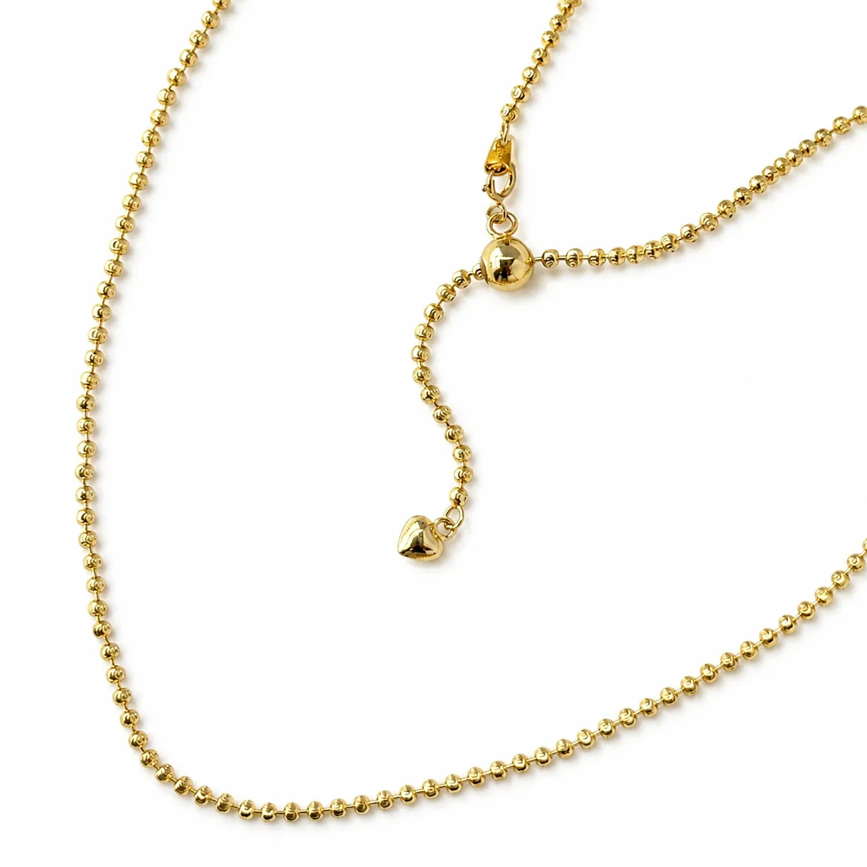 Adjustable 925 Sterling Silver Ball Chain Heart Drop Necklace