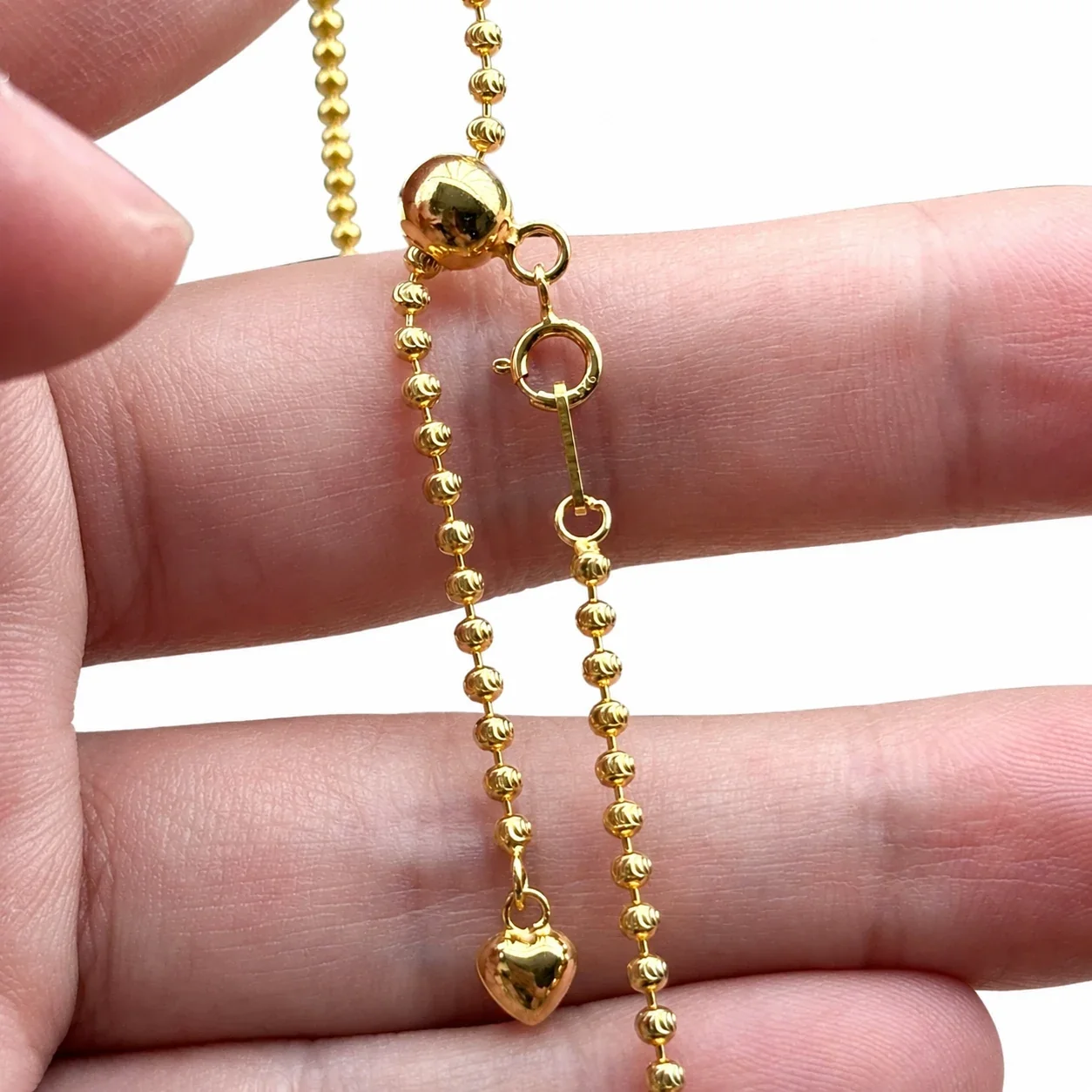 Adjustable 925 Sterling Silver Ball Chain Heart Drop Necklace