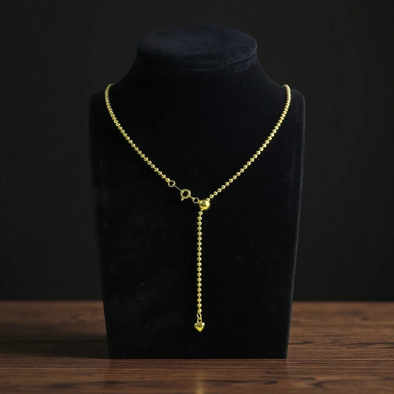 Adjustable 925 Sterling Silver Ball Chain Heart Drop Necklace