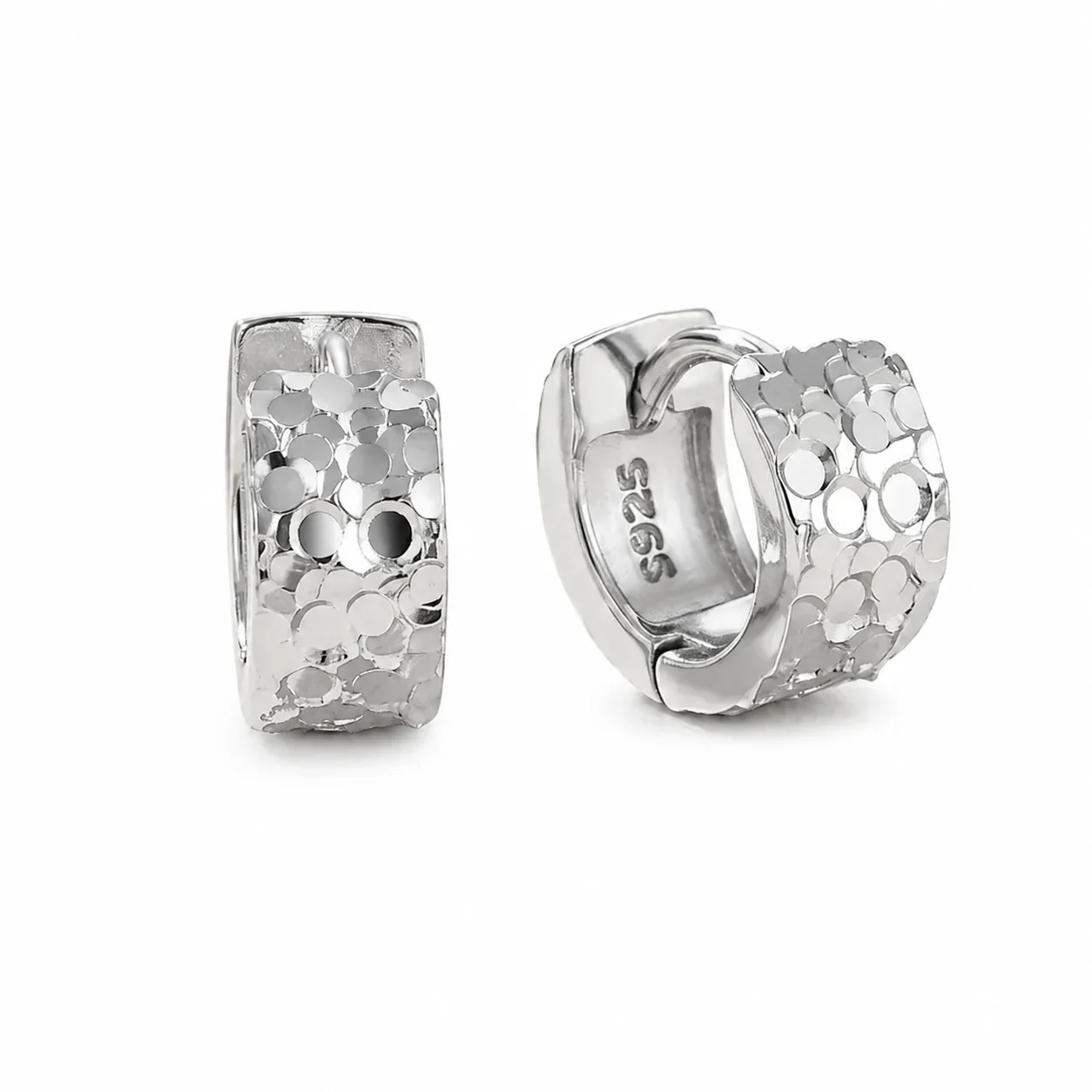 Faceted 925 Sterling Silver Scaled Huggie Hoop Earrings