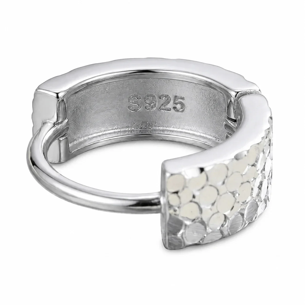 Faceted 925 Sterling Silver Scaled Huggie Hoop Earrings