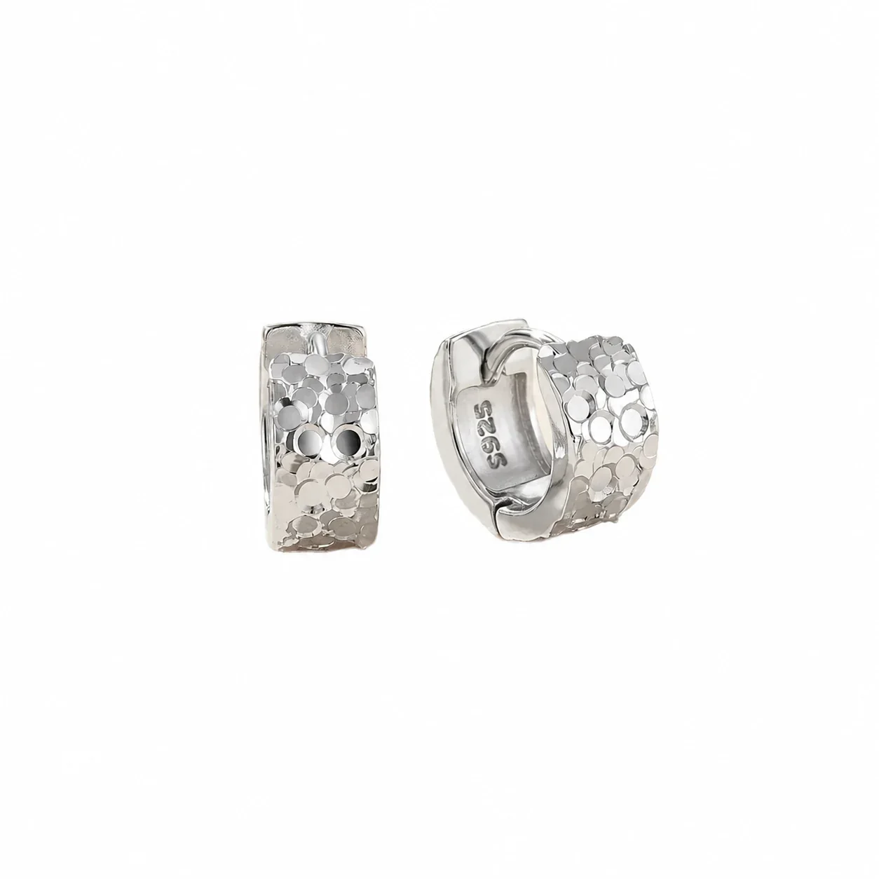 Faceted 925 Sterling Silver Scaled Huggie Hoop Earrings