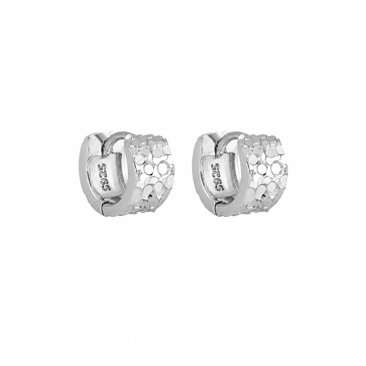 Faceted 925 Sterling Silver Scaled Huggie Hoop Earrings - Silver 6 mm