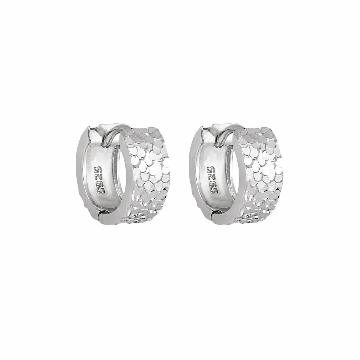 Faceted 925 Sterling Silver Scaled Huggie Hoop Earrings - Silver 8 mm