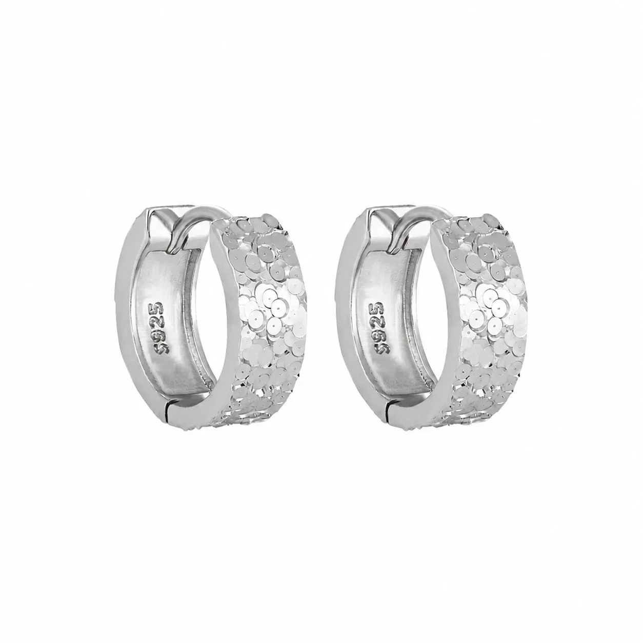 Faceted 925 Sterling Silver Scaled Huggie Hoop Earrings - Silver 10 mm