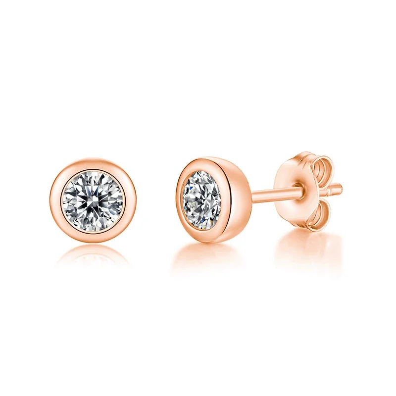 Bezel Bubble 925 Sterling Silver Round Moissanite Stud Earrings