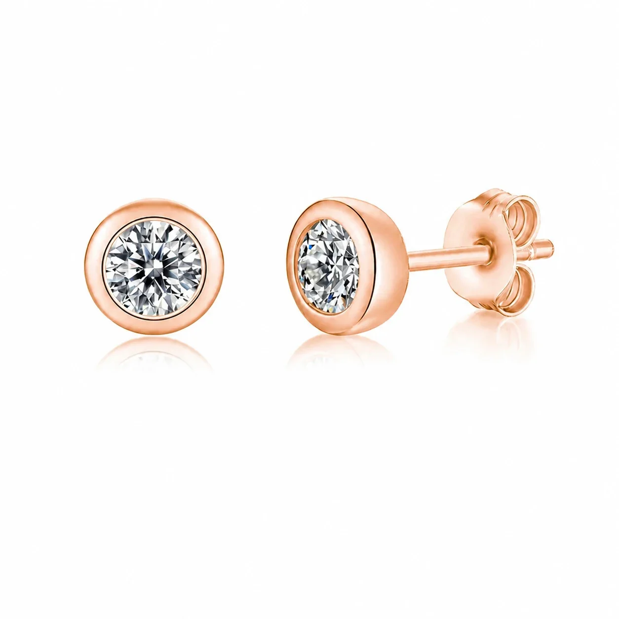 Bezel Bubble 925 Sterling Silver Round Moissanite Stud Earrings