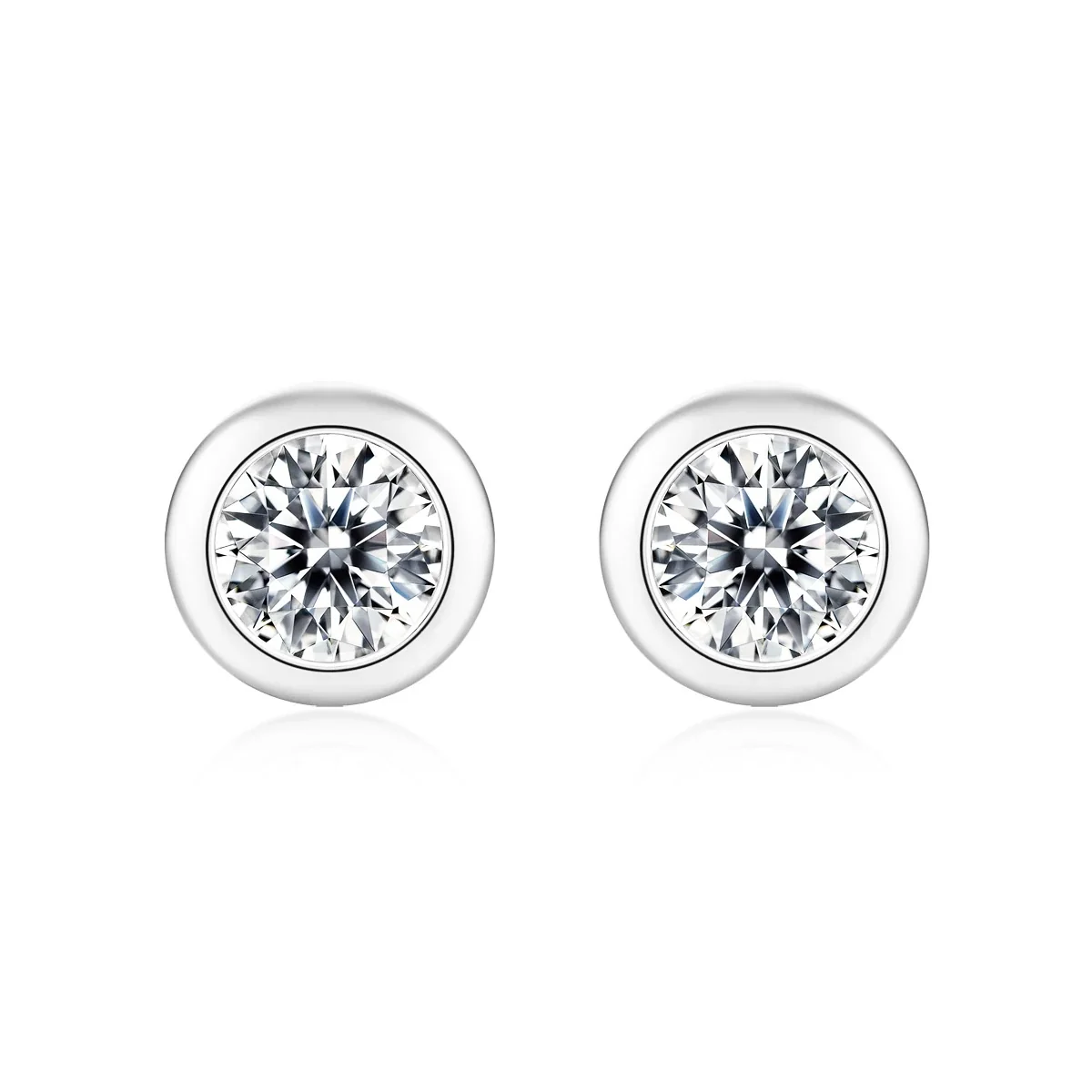 Bezel Bubble 925 Sterling Silver Round Moissanite Stud Earrings