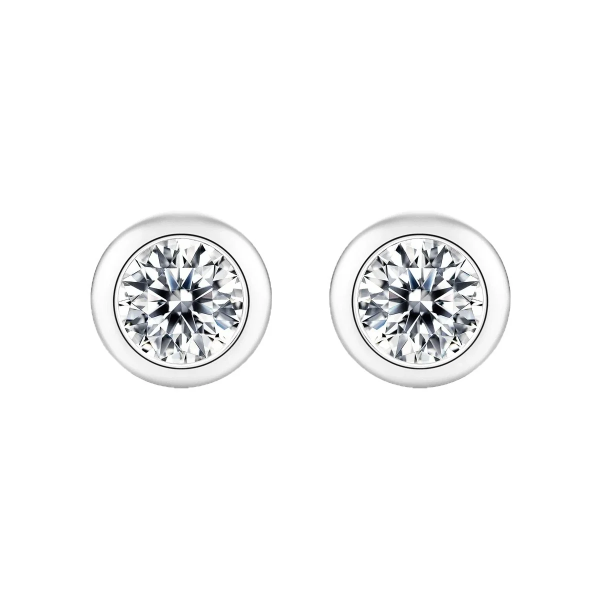 Bezel Bubble 925 Sterling Silver Round Moissanite Stud Earrings