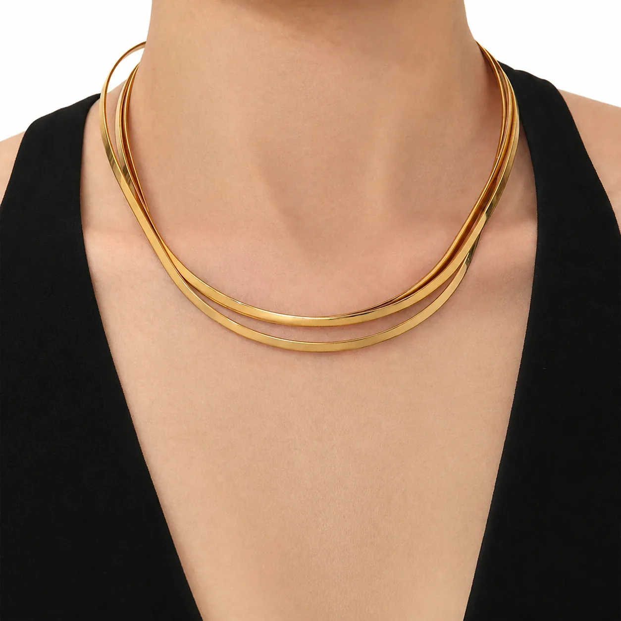 Sculptural Gold-Plated Open-Front Geometric Collar Necklace