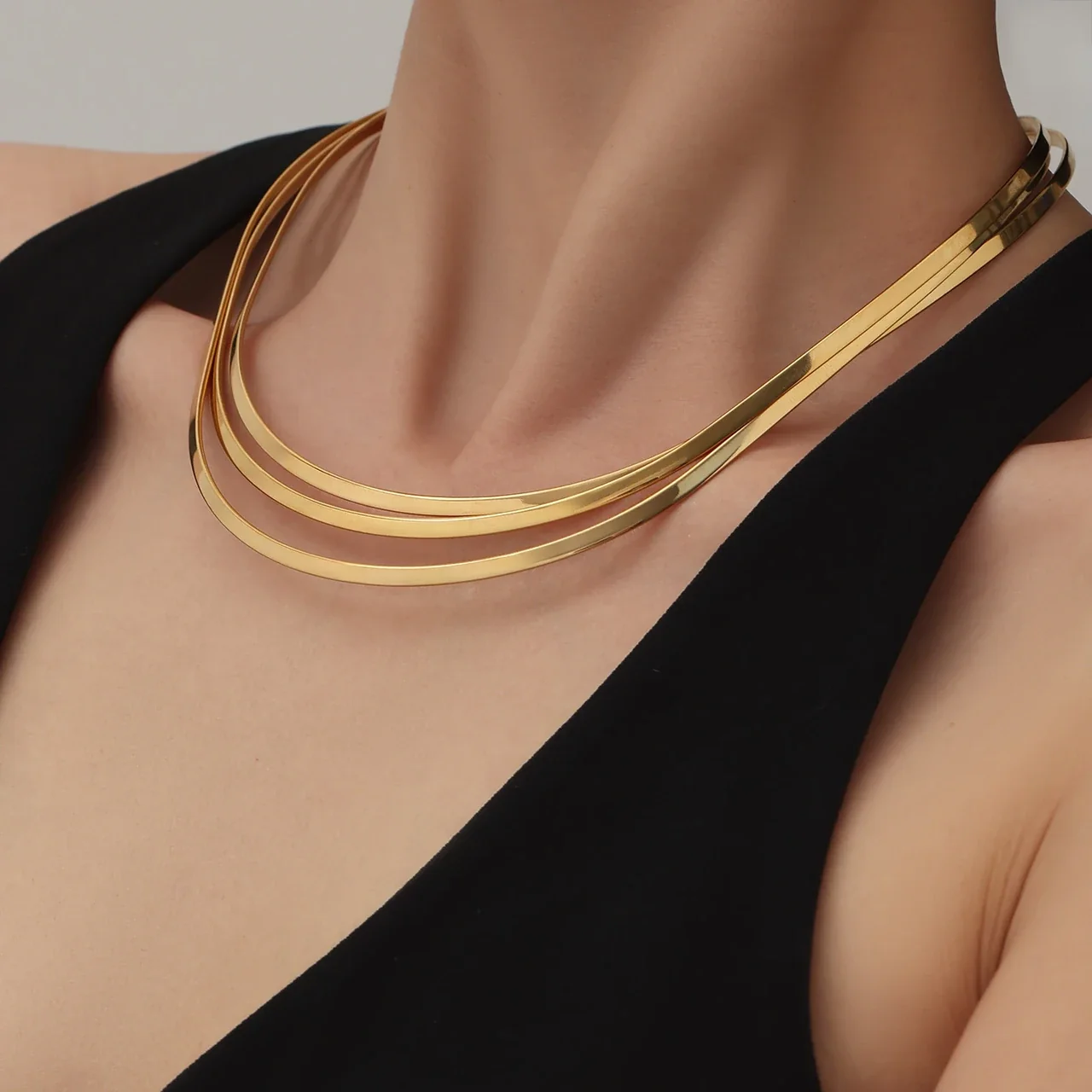 Sculptural Gold-Plated Open-Front Geometric Collar Necklace