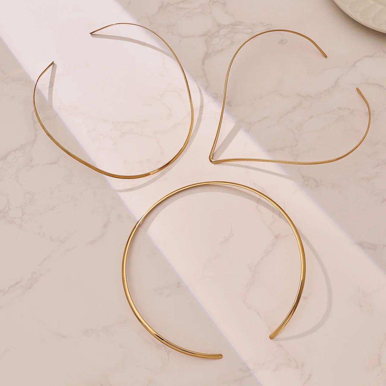 Sculptural Gold-Plated Open-Front Geometric Collar Necklace