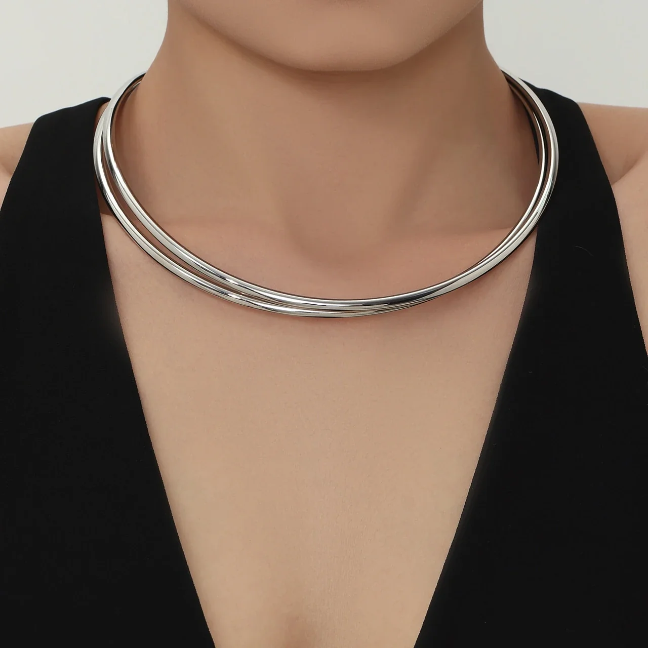 Sculptural Gold-Plated Open-Front Geometric Collar Necklace