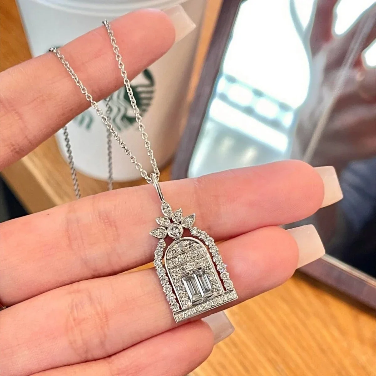 Ornate High-Polish 925 Sterling Silver Castle Arch Pendant Necklace