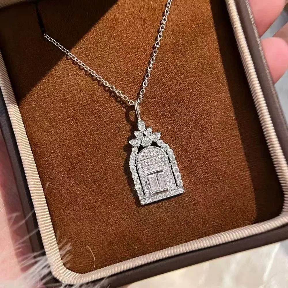 Ornate High-Polish 925 Sterling Silver Castle Arch Pendant Necklace - Silver
