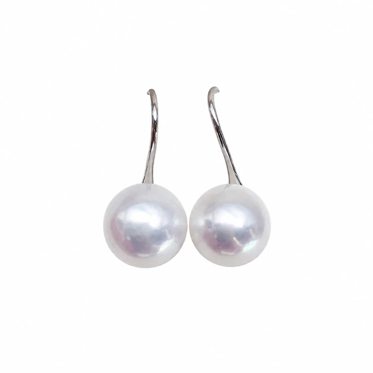 Lustrous Round Freshwater Pearl Hook Drop Earrings
