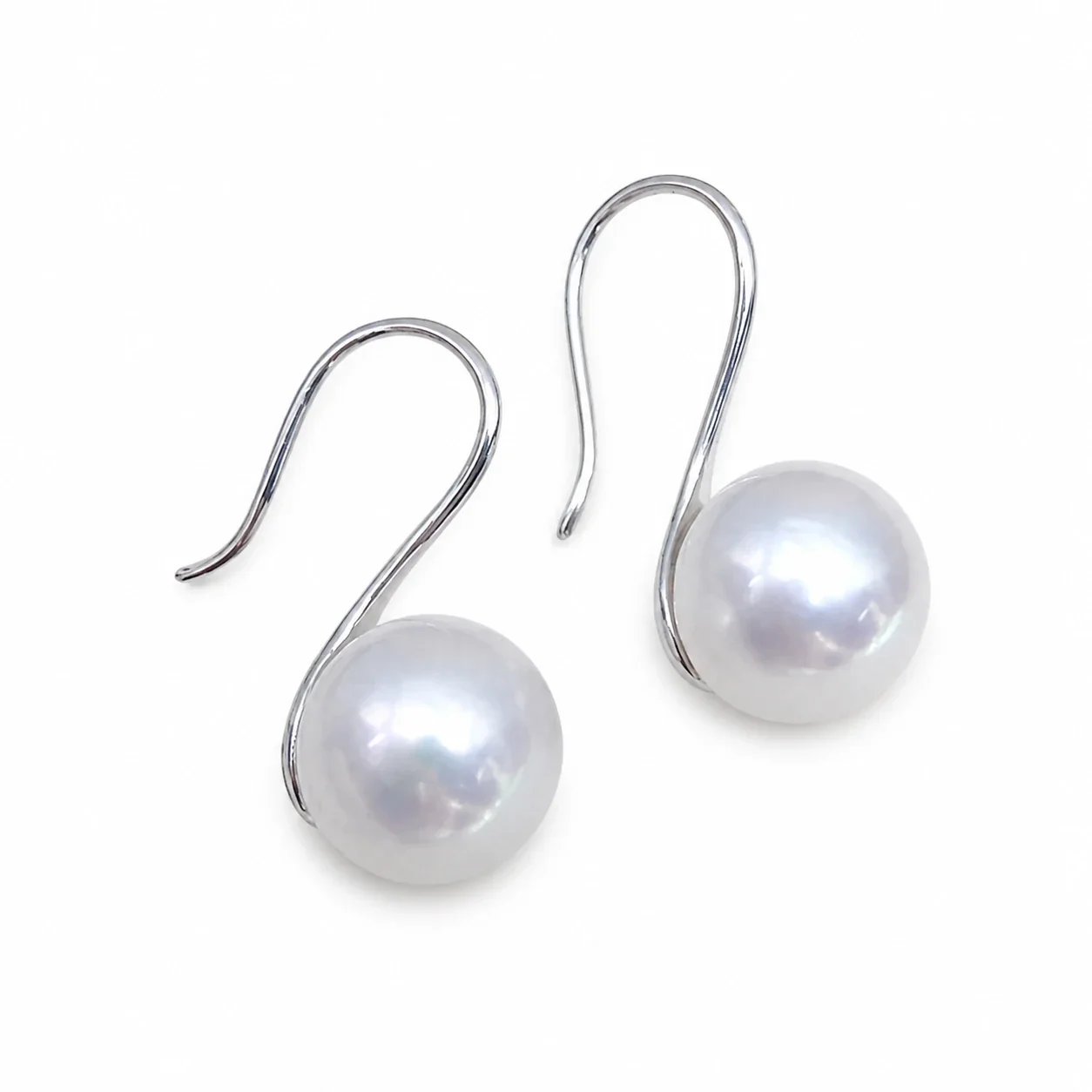 Lustrous Round Freshwater Pearl Hook Drop Earrings
