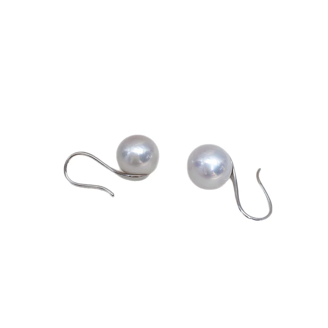 Lustrous Round Freshwater Pearl Hook Drop Earrings