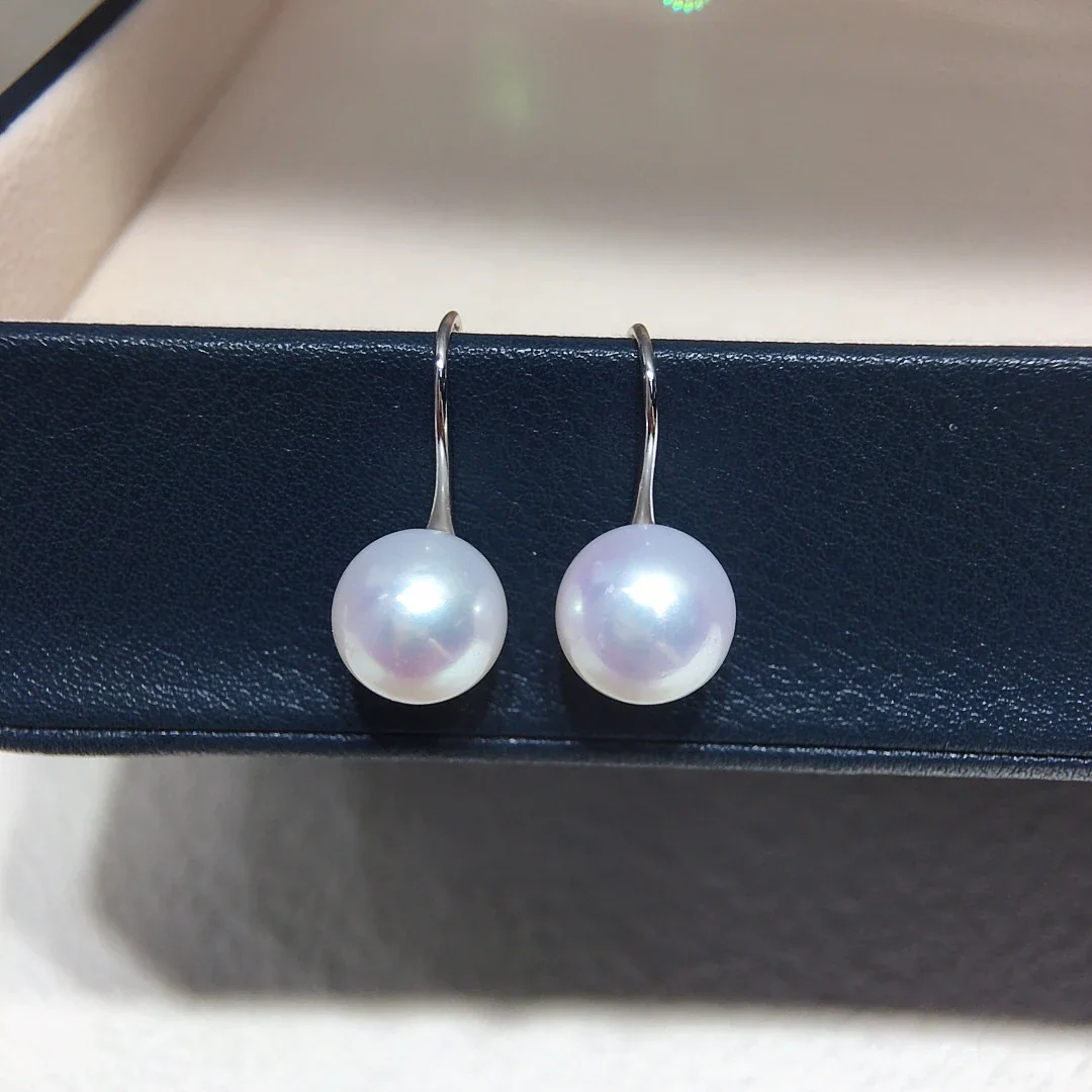 Lustrous Round Freshwater Pearl Hook Drop Earrings - White 10-11 mm
