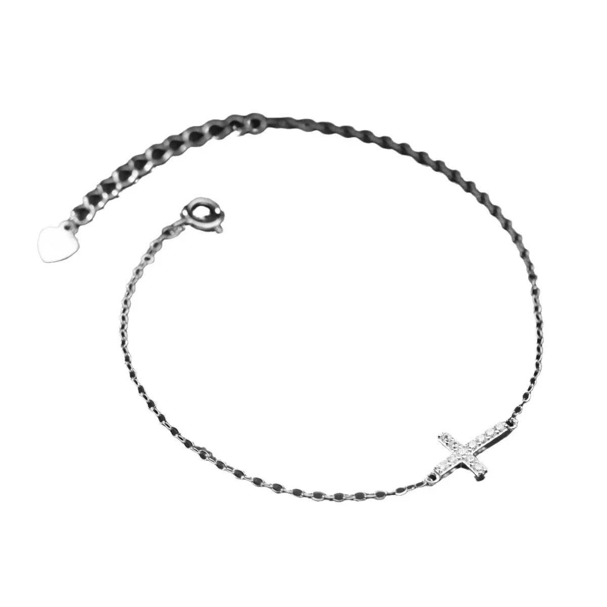 Delicate 925 sterling silver Pavé Cross Chain Bracelet