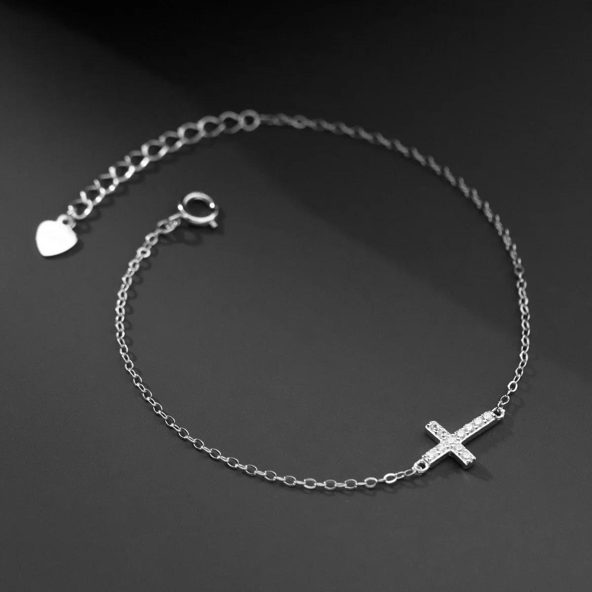Delicate 925 sterling silver Pavé Cross Chain Bracelet
