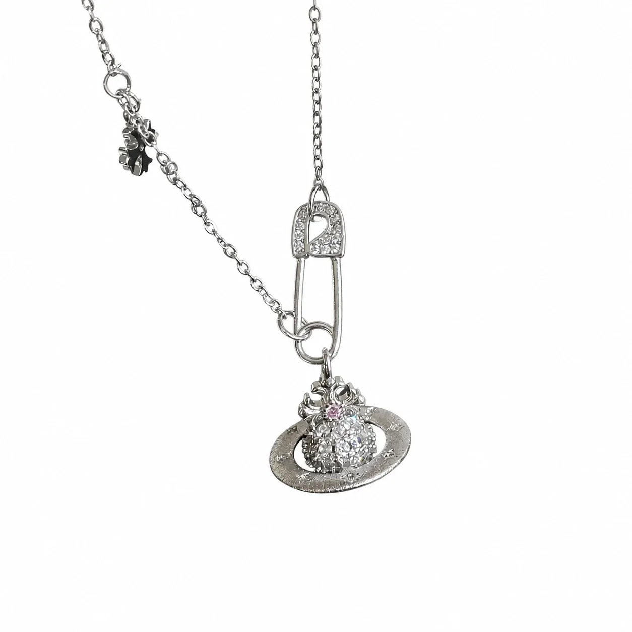 Orbital Silver-Plated Pin Clasp Crystal Copper Necklace