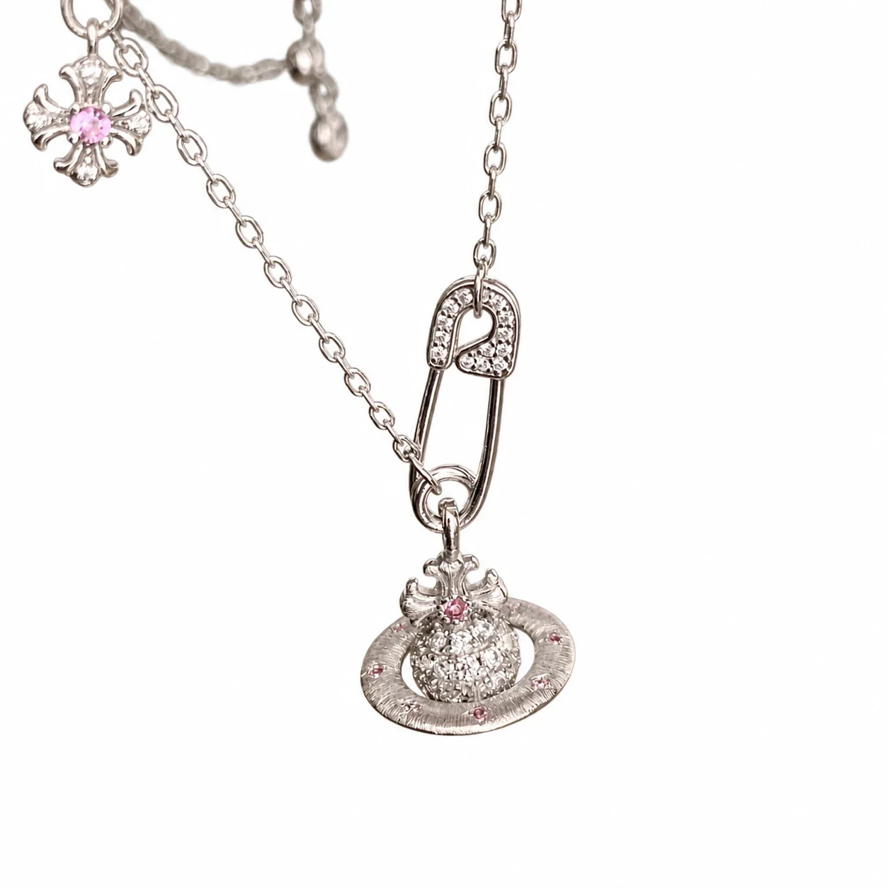 Orbital Silver-Plated Pin Clasp Crystal Copper Necklace