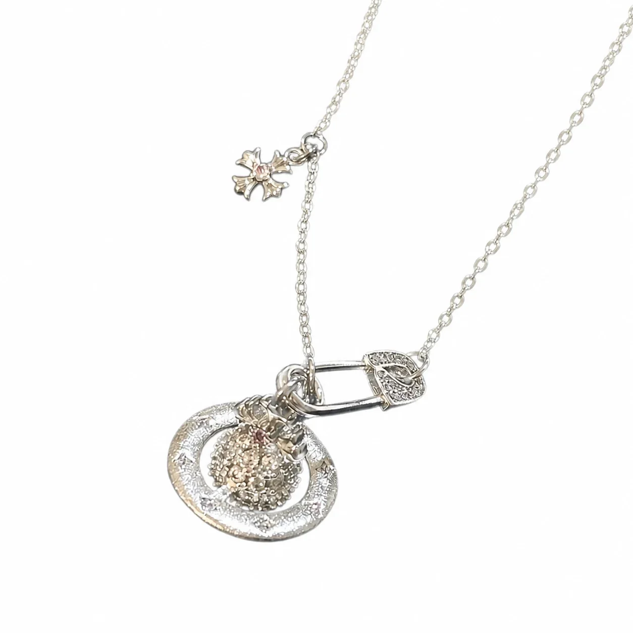 Orbital Silver-Plated Pin Clasp Crystal Copper Necklace