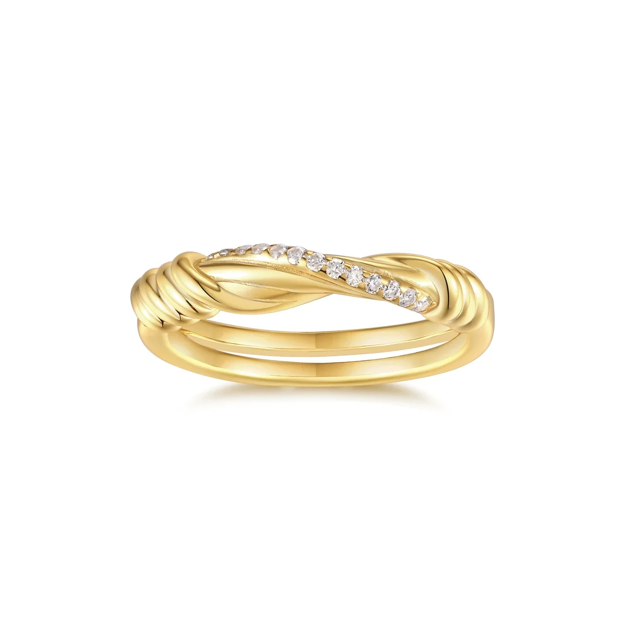 Twisted Gold-Tone Pavé 925 Sterling Silver Moissanite Ring
