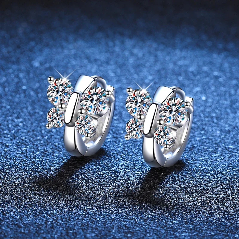 Sparkling Butterfly 925 Sterling Silver Round-Cut Huggie Earrings