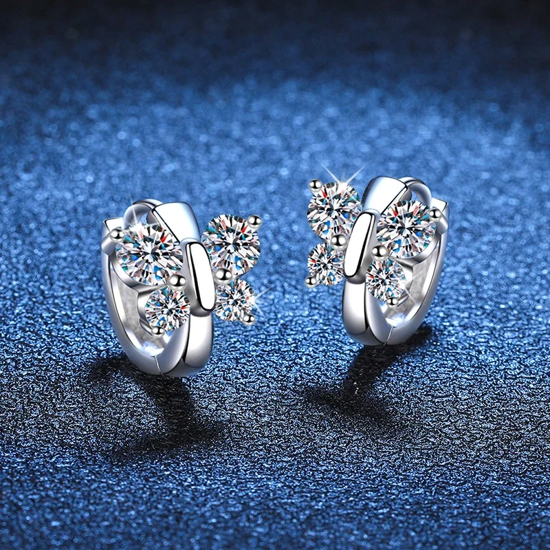 Sparkling Butterfly 925 Sterling Silver Round-Cut Huggie Earrings