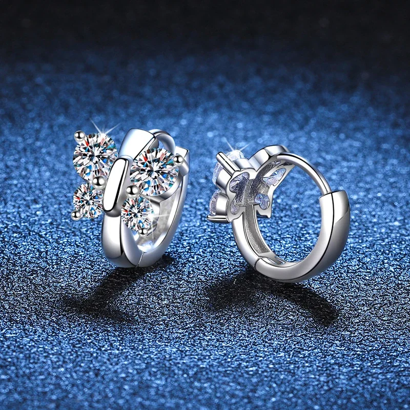 Sparkling Butterfly 925 Sterling Silver Round-Cut Huggie Earrings